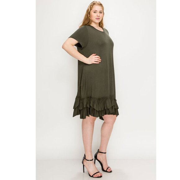 NEW Plus Size Ruffle-trim Georgette Swing Dress Olive color - Picture 3 of 3